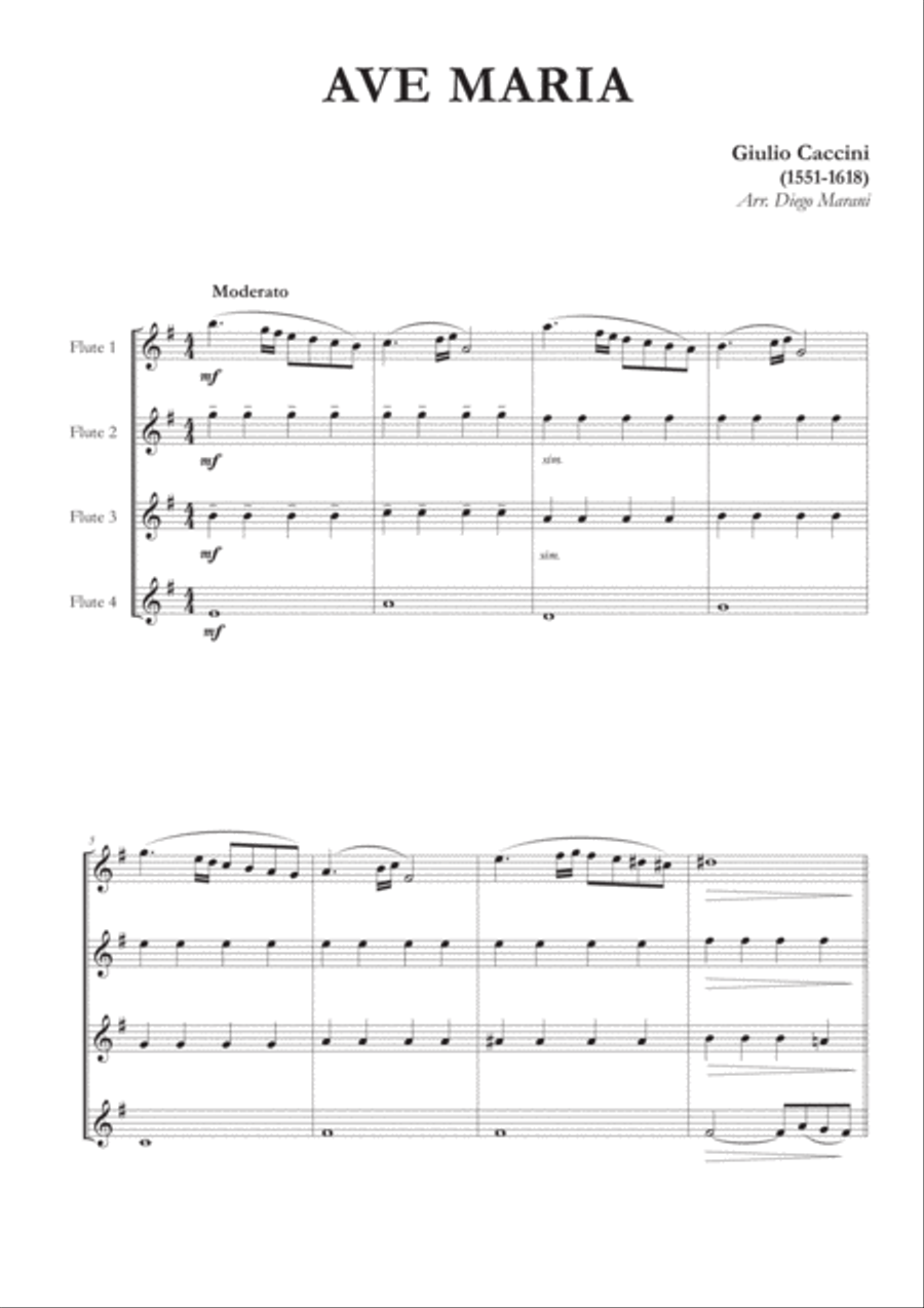 Ave Maria by Caccini-Vavilov for Flute Quartet Flute Quartet scores gallery preview page 2