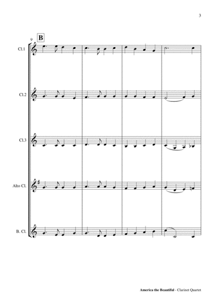 America the Beautiful - Clarinet Quartet Score and Parts PDF image number null