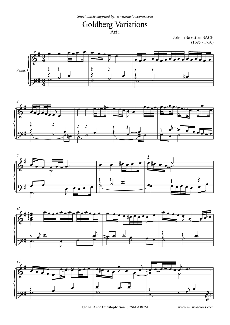 Aria from Goldberg Variations - with written out ornamentation - Piano Piano Solo scores gallery preview page 1