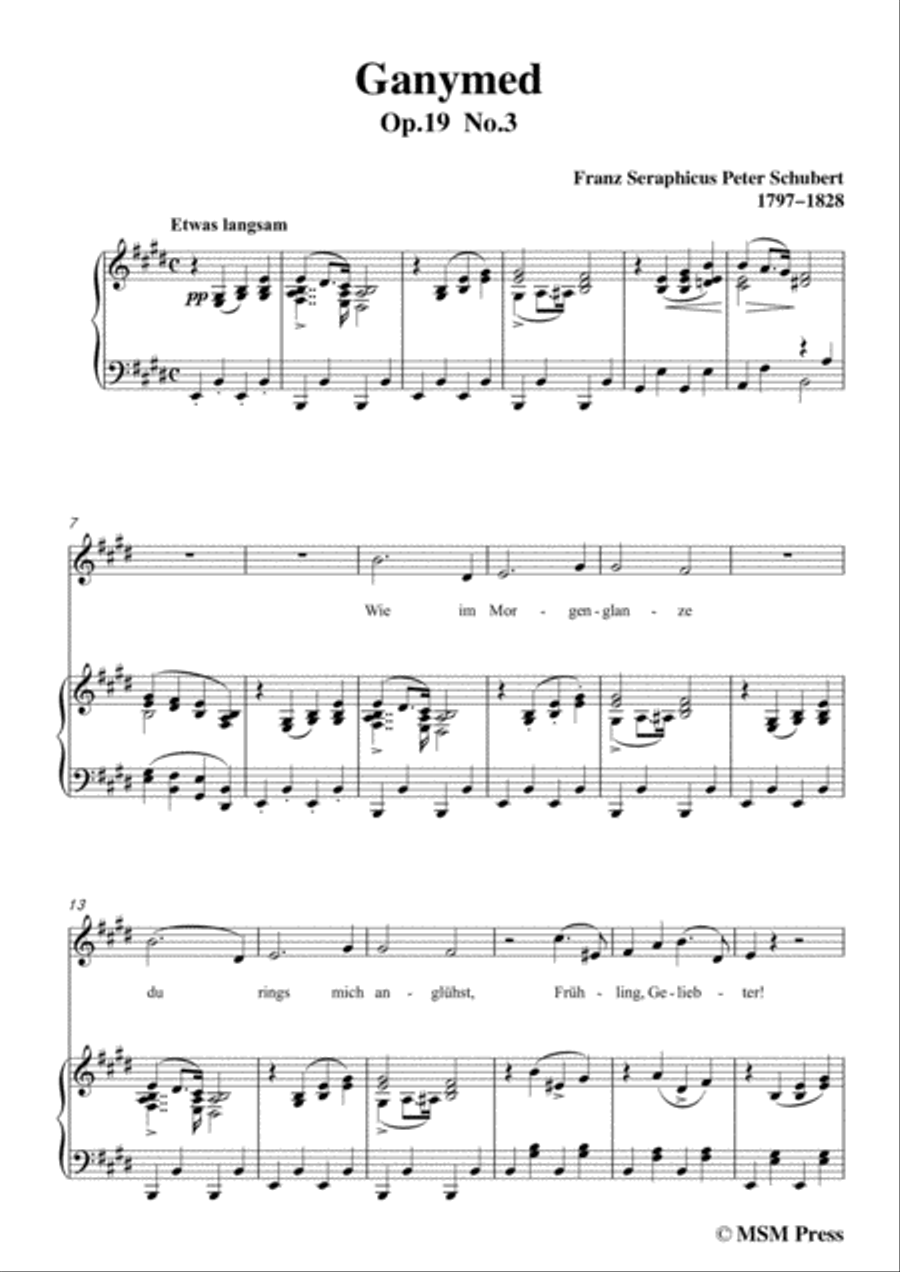 Schubert-Ganymed,Op.19 No.3,in E Major,for Voice&Piano Voice scores gallery preview page 3