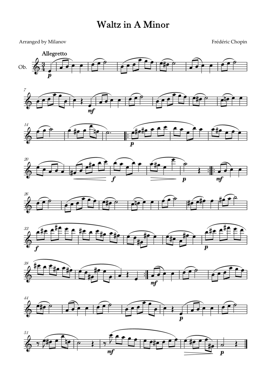 Waltz in A Minor | B. 150, Op. Posth. | Chopin | Oboe Oboe Solo scores gallery preview page 1