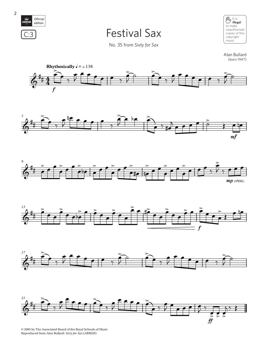 Festival Sax from Sixty for Sax Grade 5 List C3 from the ABRSM Saxophone syllabus from 2022 by Alan Bullard Saxophone Solo Digital Sheet Music Sheet Music Plus