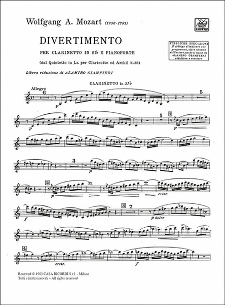 Quintetto In La Kv 581 Per Clarinetto