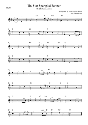 The Star Spangled Banner (USA National Anthem) for Flute Solo with Chords (C Major)