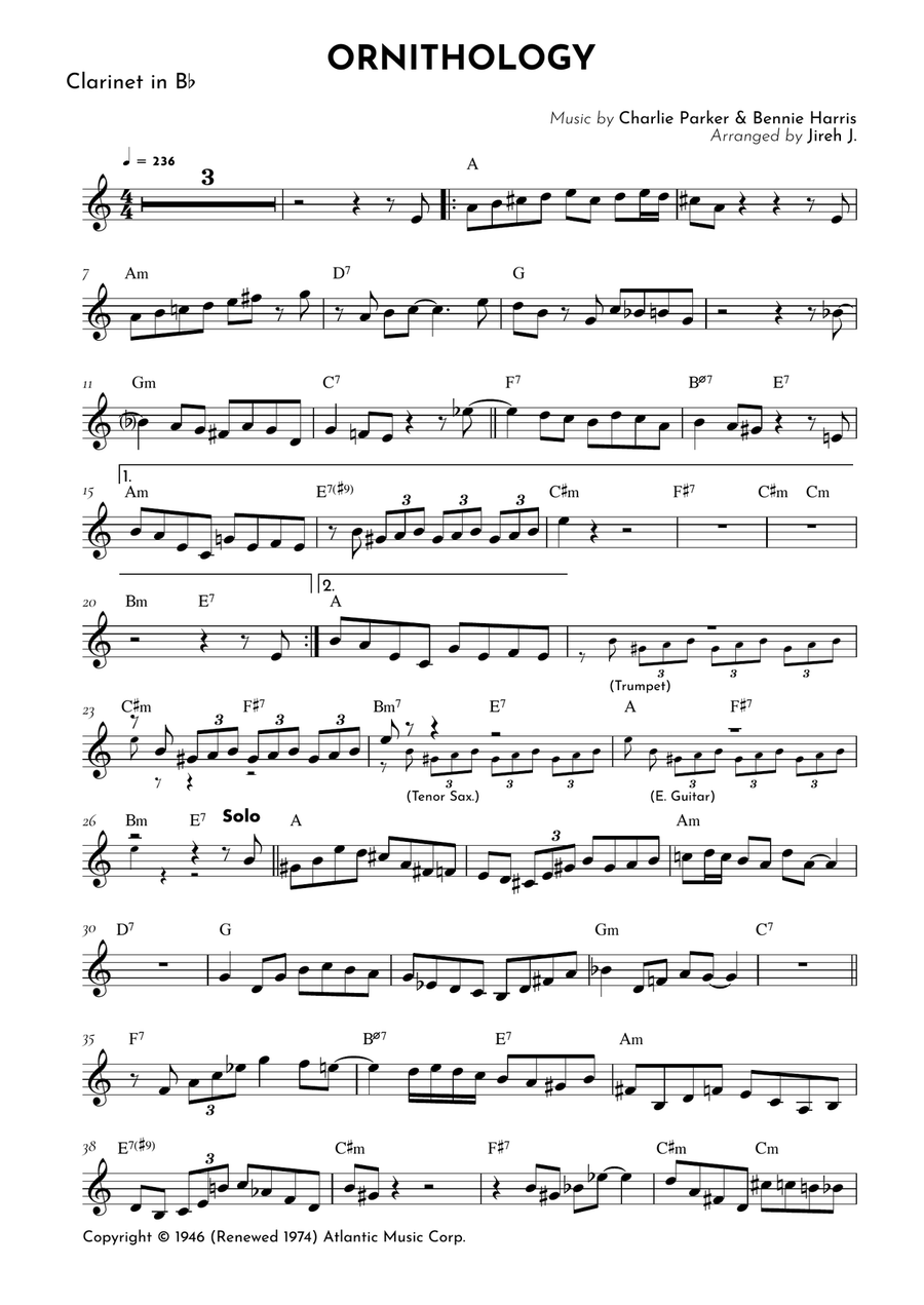 Ornithology B-Flat Clarinet scores gallery preview page 2