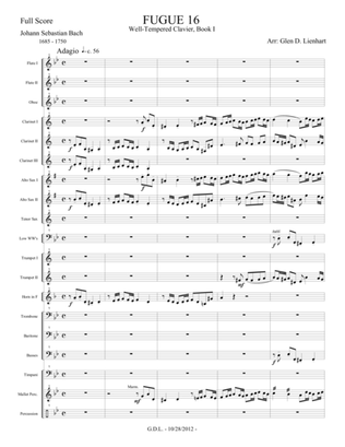 Fugue no. 16 - Well Tempered Clavier, Book I - Extra Score