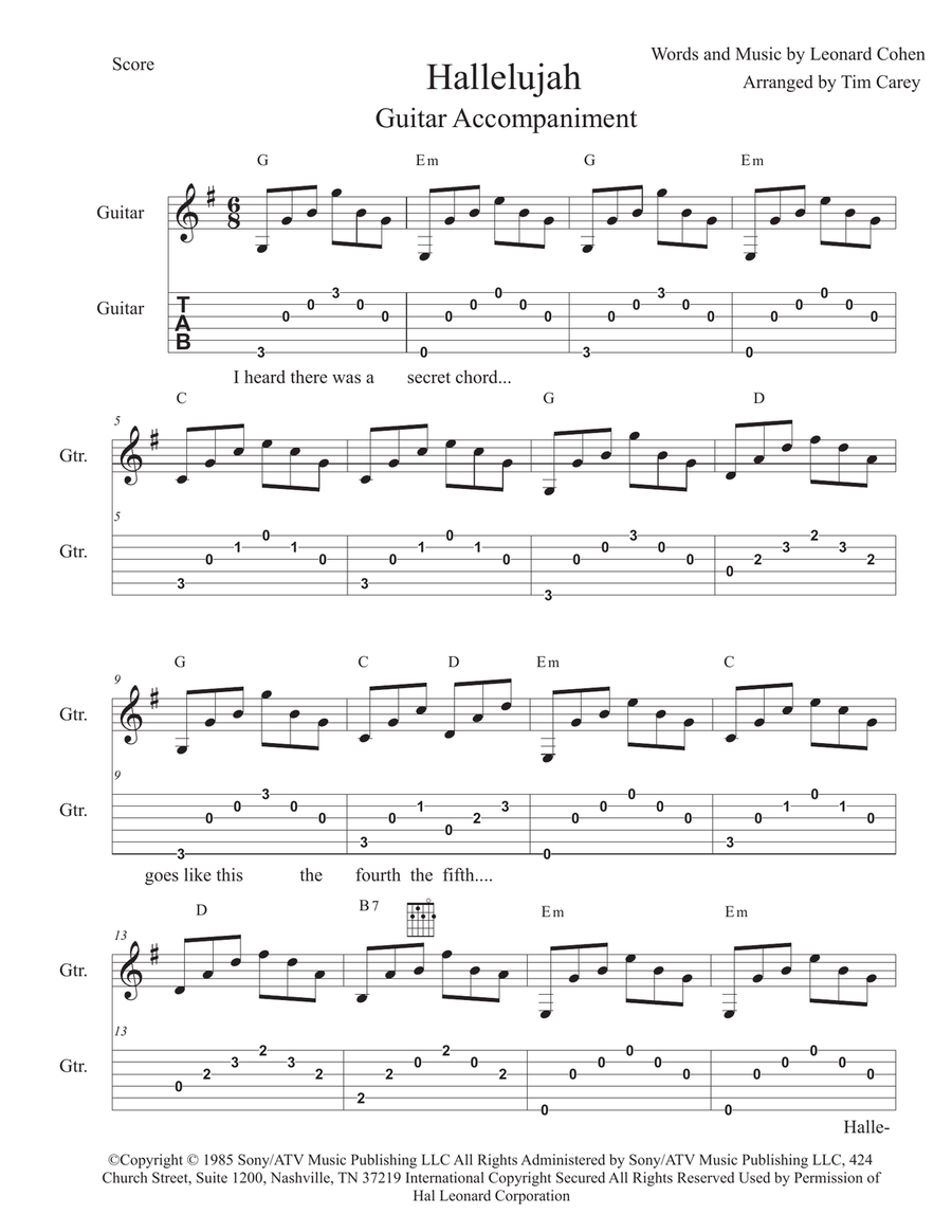 Hallelujah Guitar Tablature scores gallery preview page 1
