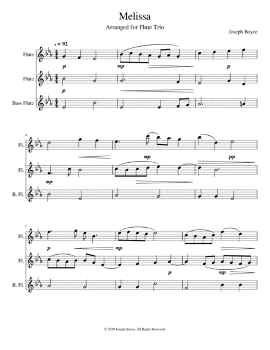 Melissa: For Flute Trio Flute Trio scores gallery preview page 1