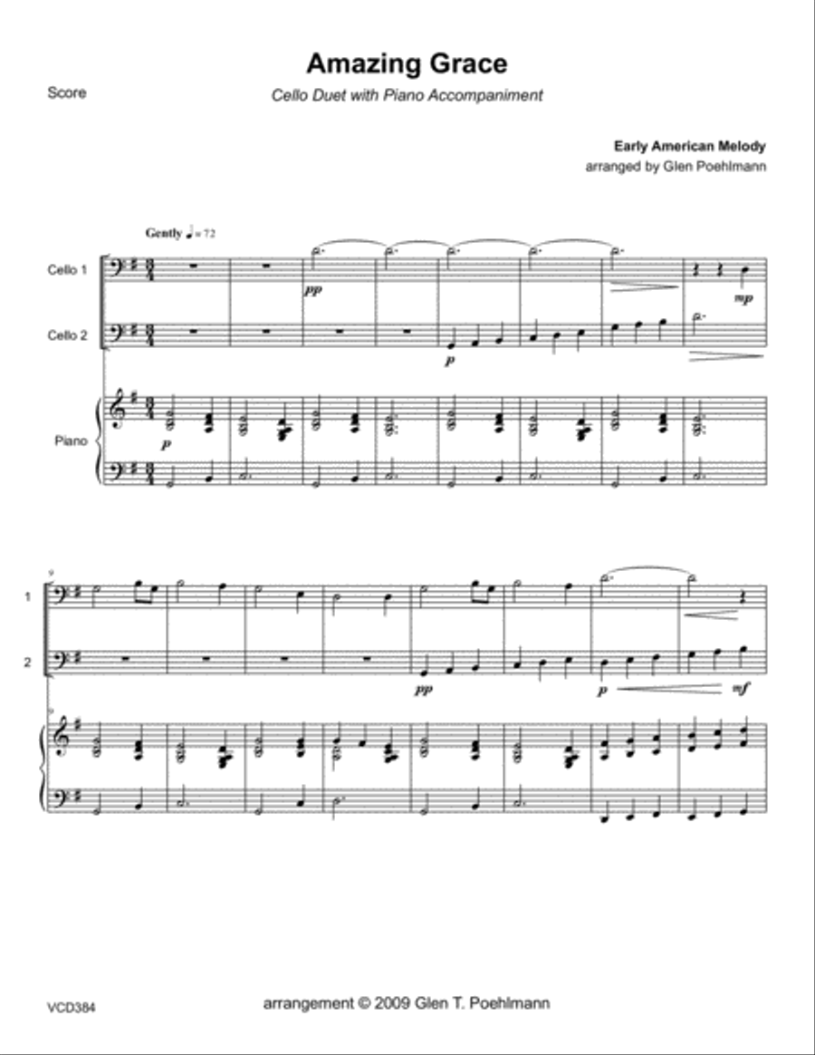 AMAZING GRACE - CELLO DUET with Piano Accompaniment String Duet scores gallery preview page 1