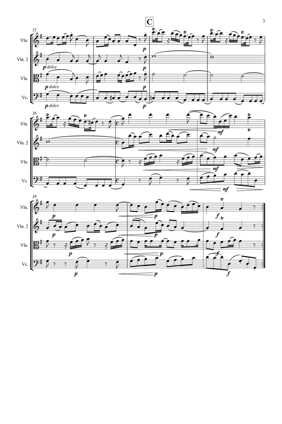 Gallo: Trio Sonata No.1 in G (Stravinsky's Pulcinella Suite Mvt.1 Sinfonia) - string quartet String Quartet scores gallery preview page 3