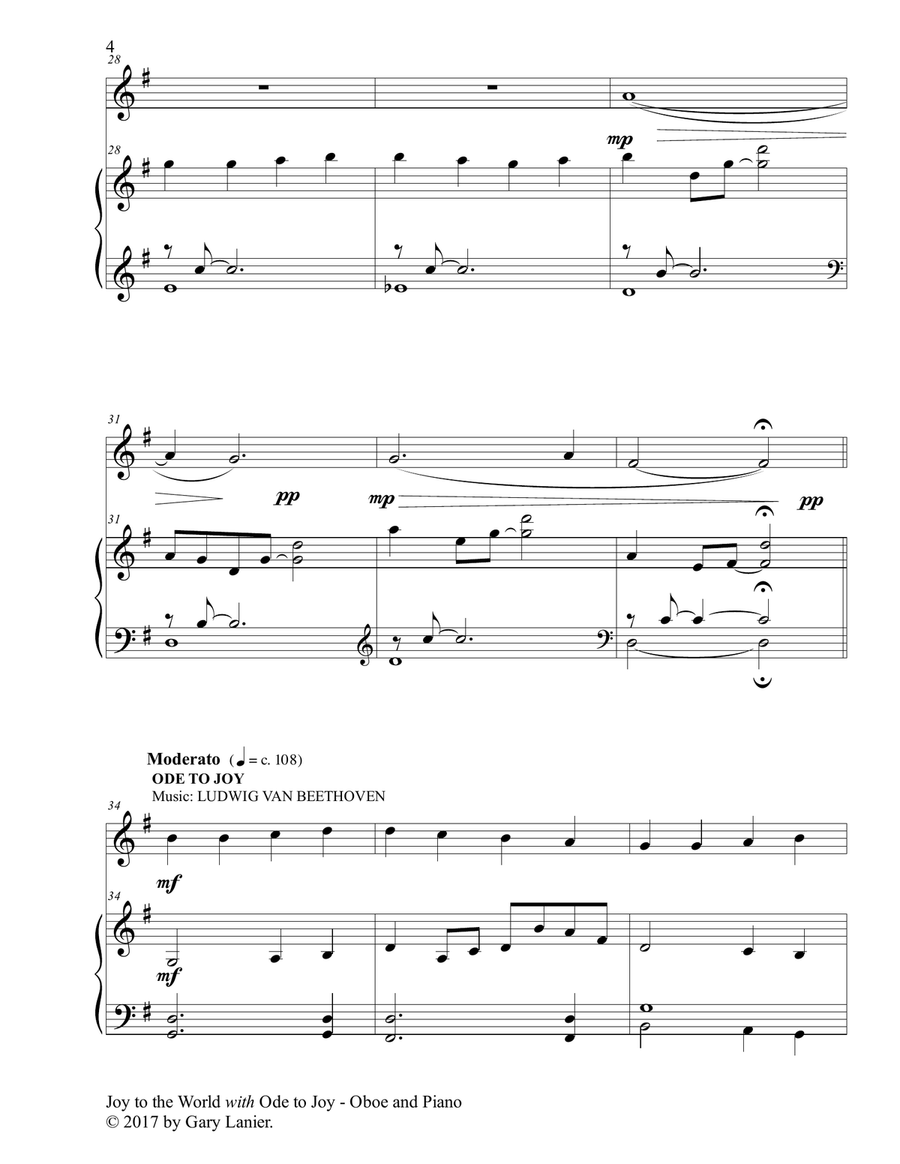 JOY TO THE WORLD with ODE TO JOY (Oboe with Piano & Score/Part) Piano scores gallery preview page 5