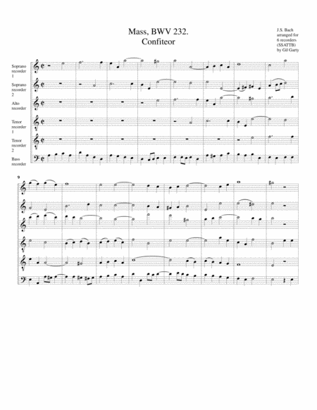 Confiteor from Mass, BWV 232 (arrangement for recorders)