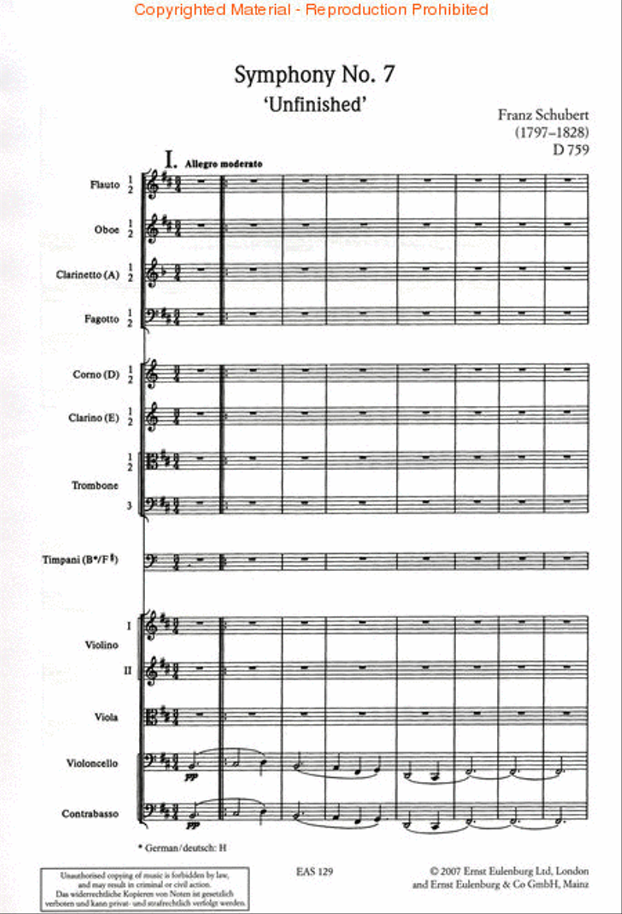 Symphony No. 8 in B Minor D 759 “Unfinished Symphony” Orchestra scores gallery preview page 2