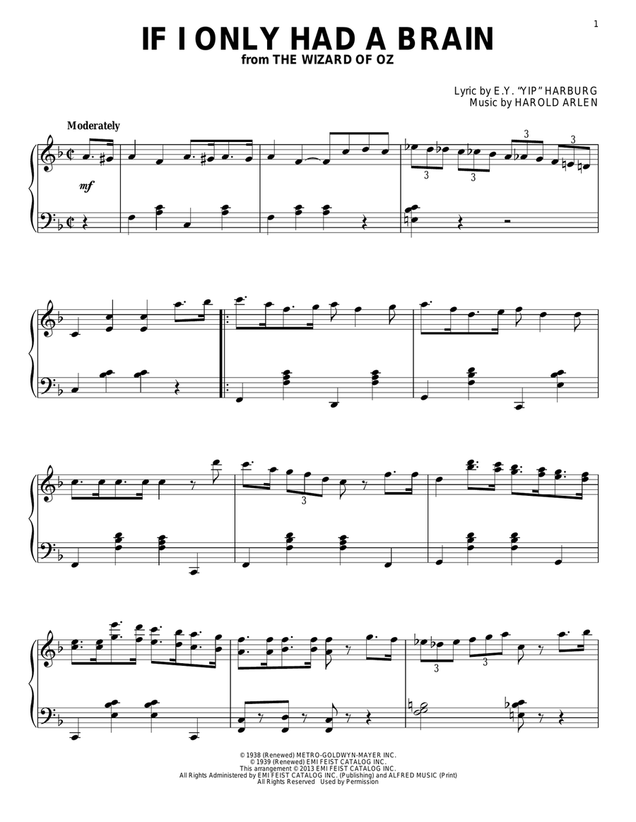 If I Only Had A Brain Piano Solo scores gallery preview page 1