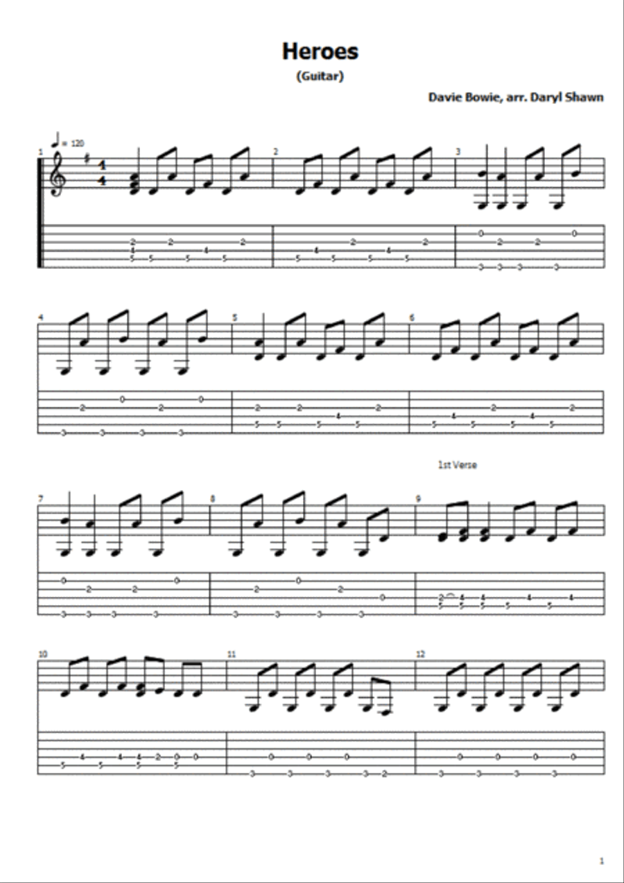 Heroes Guitar Tablature scores gallery preview page 1