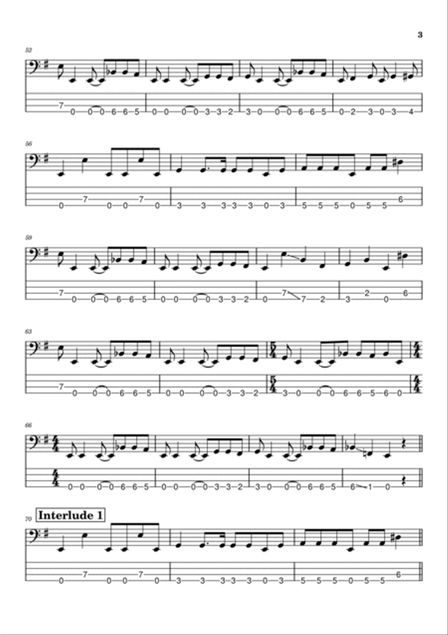 Battery Bass Guitar Tablature scores gallery preview page 3