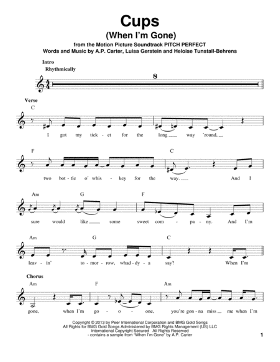 Cups (When I'm Gone) Voice scores gallery preview page 1