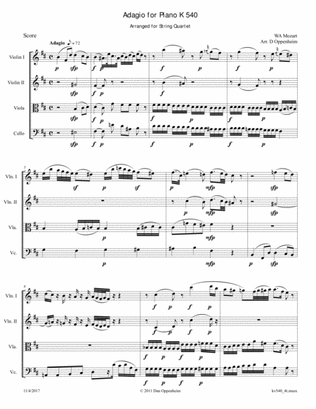 Mozart: Adagio for piano in B minor K 540 arr. for String Quartet