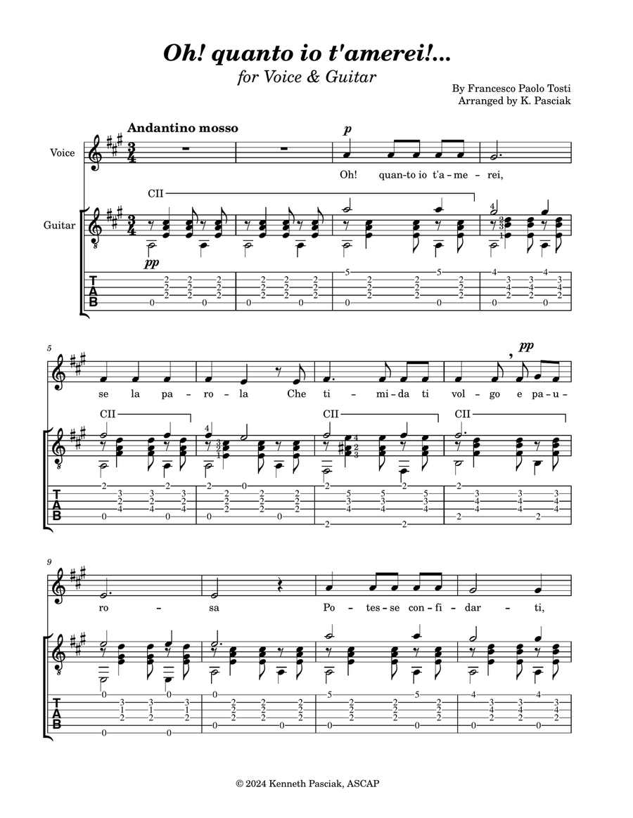 Oh quanto io t'amerei (for Voice and Guitar) Chamber Music scores gallery preview page 3