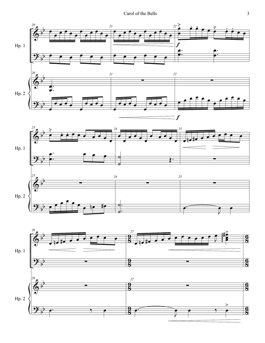Carol of the Bells Harp Duet Harp scores gallery preview page 3
