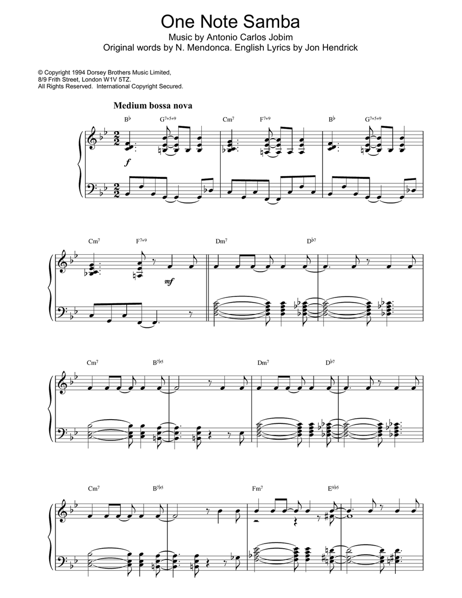 One Note Samba Piano Solo scores gallery preview page 1