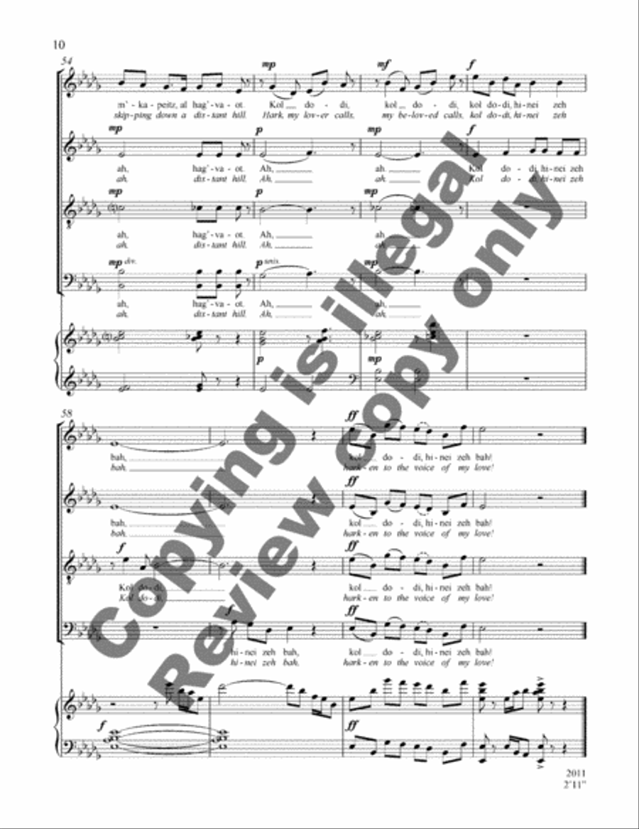 Songs of My Beloved: 1. Kol Dodi Hinei Zeh Bah (My Beloved Calls) 4-Part scores gallery preview page 9