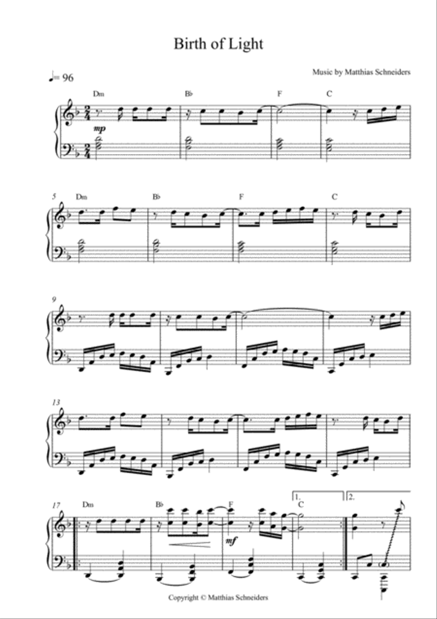 Birth of Light Birth of Light Piano Solo scores gallery preview page 1
