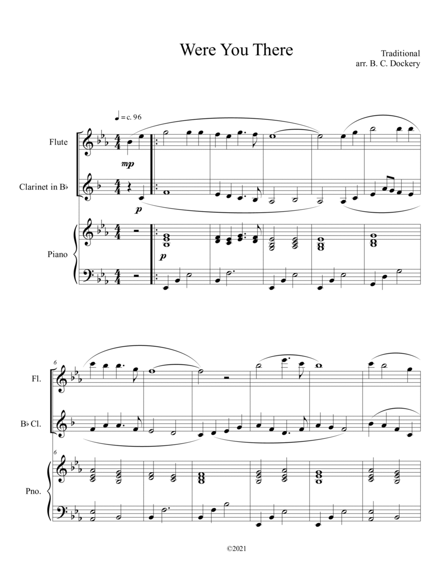 Were You There (Flute and Clarinet Duet with Piano Accompaniment) Woodwind Duet scores gallery preview page 1