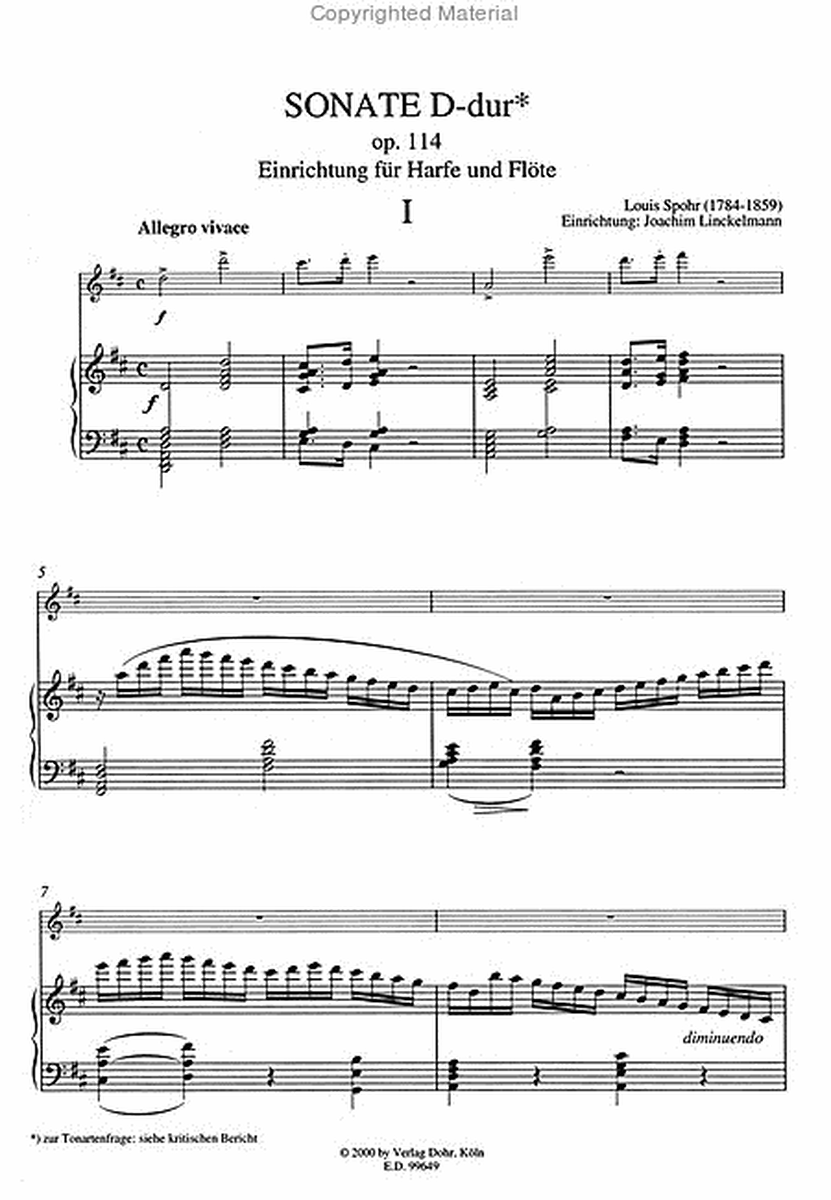Sonate D-Dur op. 114 (1811) -Einrichtung für Harfe und Flöte-