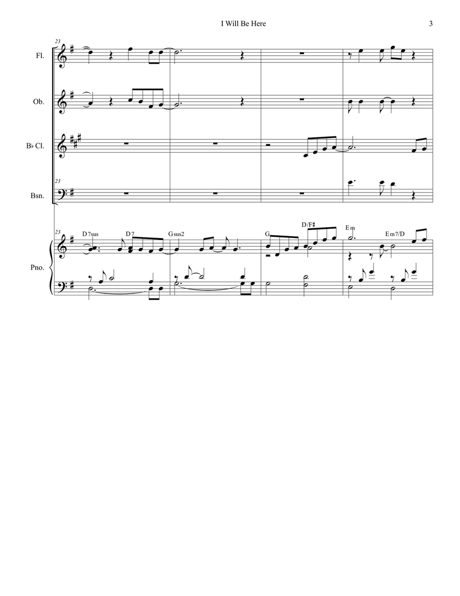 I Will Be Here Woodwind Quartet scores gallery preview page 3