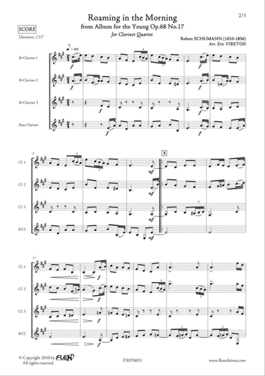 Roaming In The Morning from Album for the Young Opus 68 No. 17 Clarinet Quartet scores gallery preview page 2