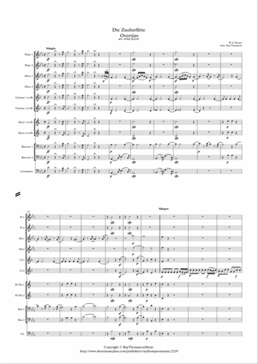 Mozart: Die Zauberflöte Overtüre (Overture to the Magic Flute) Kv620 - wind dectet (and bass) School and Community scores gallery preview page 1
