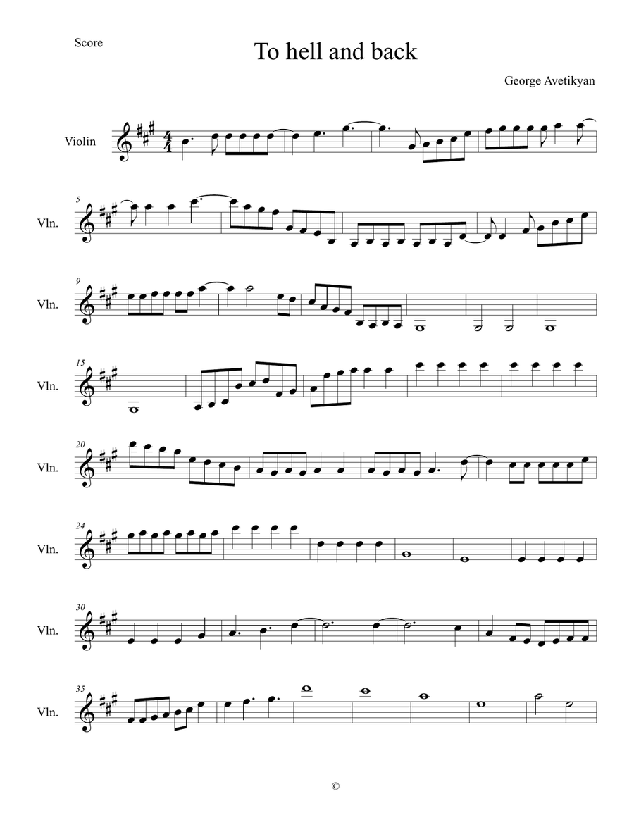 To Hell and Back To Hell and Back Piano Solo scores gallery preview page 1