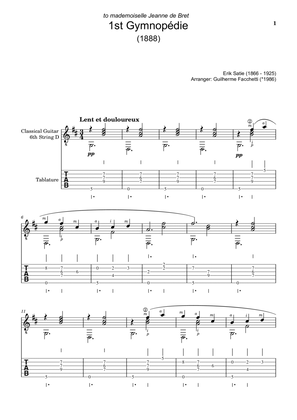 Book cover for Erik Satie - Three Gymnopédies. Arrangement for Classical Guitar. Score and Tablature