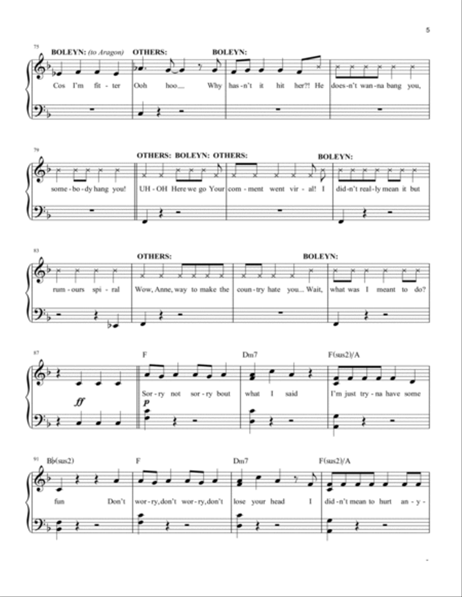 Don't Lose Ur Head (from Six: The Musical) Easy Piano scores gallery preview page 5