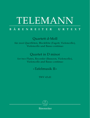 Book cover for Quartet for two Flutes, Recorder (Basson, Violoncello), Violoncello and Basso continuo d minor TWV 43:d 1