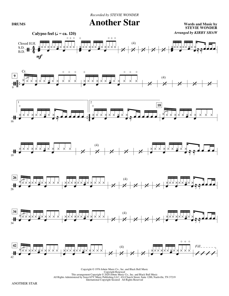Another Star (arr. Kirby Shaw) - Drums