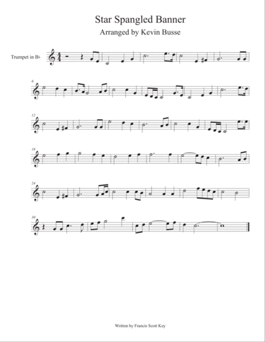 Star Spangled Banner - (Easy key of C) - Trumpet Trumpet Solo scores gallery preview page 1