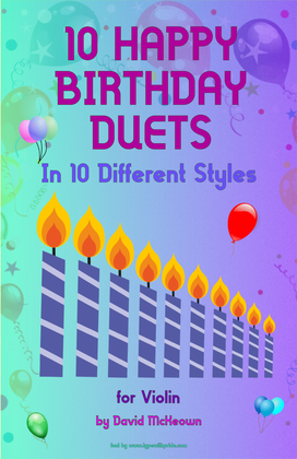 Book cover for 10 Happy Birthday Duets, (in 10 Different Styles), for Violin