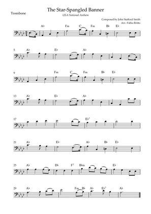Book cover for The Star Spangled Banner (USA National Anthem) for Trombone Solo with Chords (Ab Major)