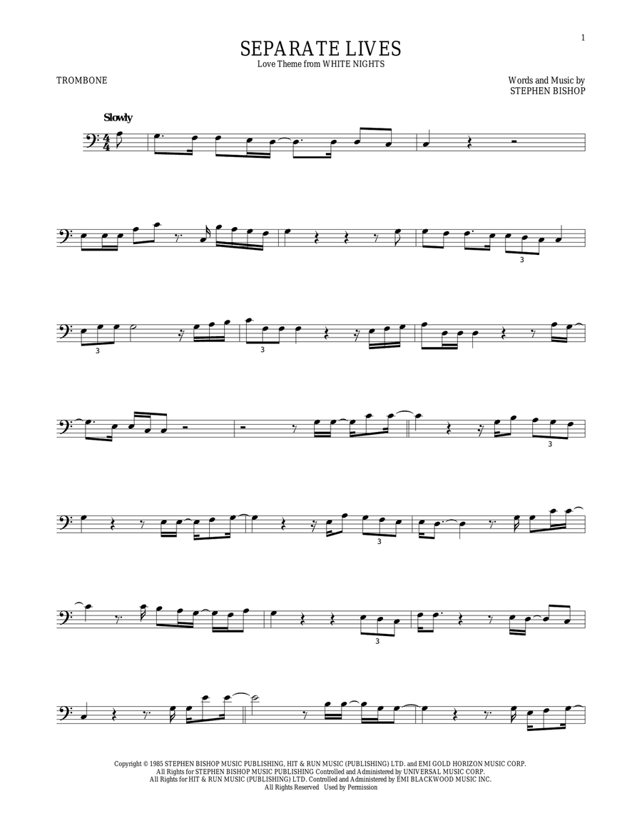 Separate Lives Trombone Solo scores gallery preview page 1