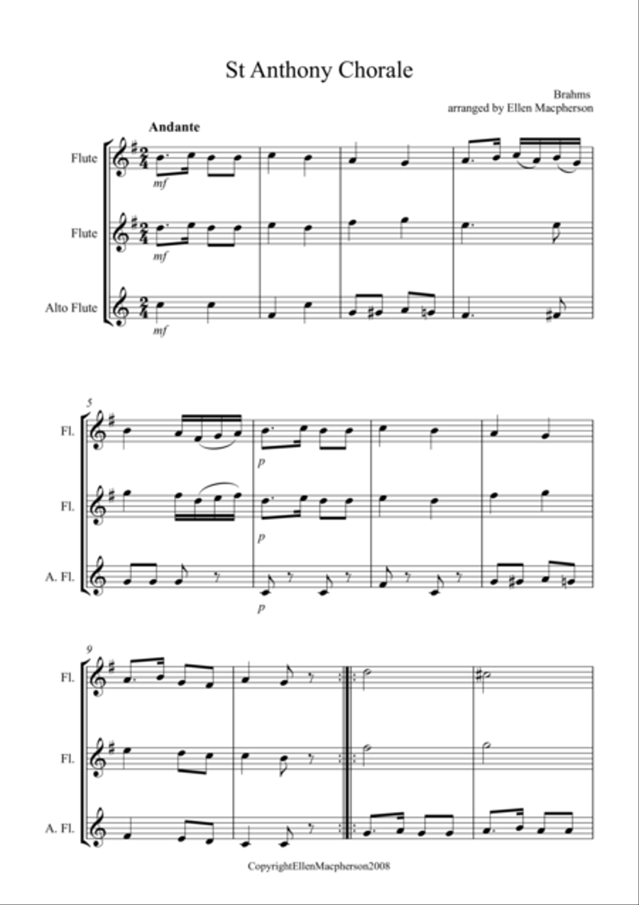 St Anthony Chorale for Beginner Flute Trio Flute Trio scores gallery preview page 1