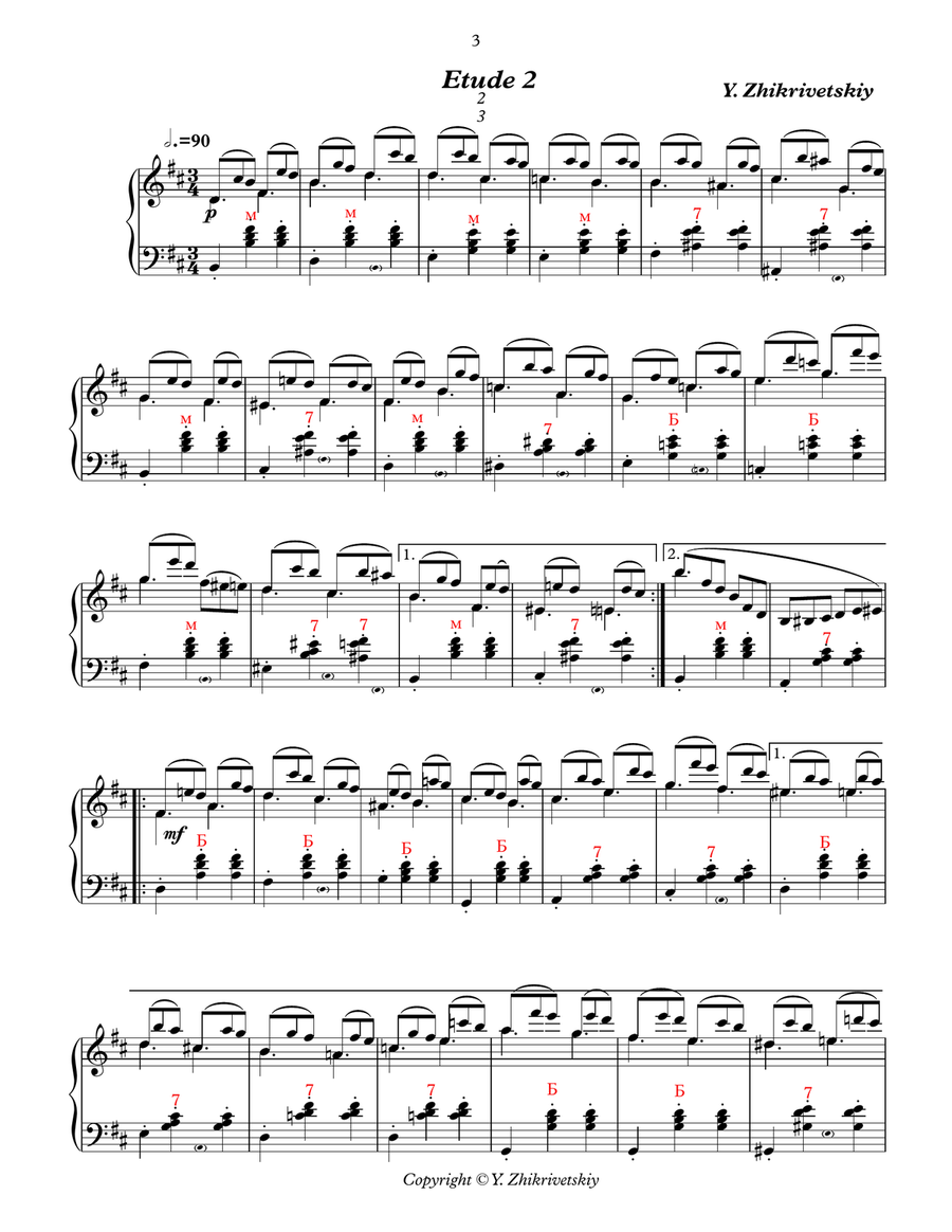 Polyrhythmic etude #2 for accordion: 3 in the left hand - 2 in the right. Accordion scores gallery preview page 1