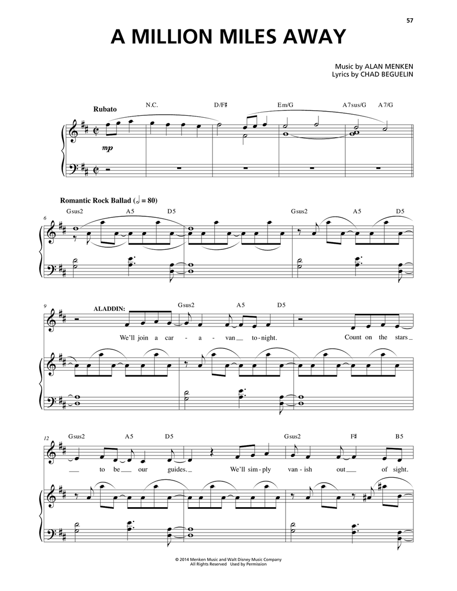 A Million Miles Away (from Aladdin: The Broadway Musical) Voice scores gallery preview page 1