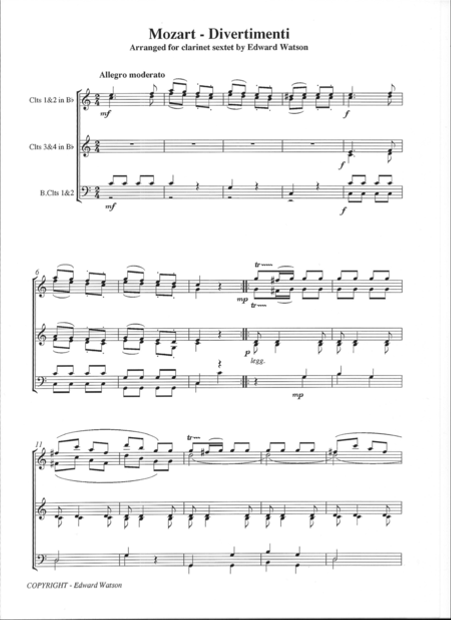 Mozart - Divertimenti (6tte) Clarinet Quartet scores gallery preview page 2