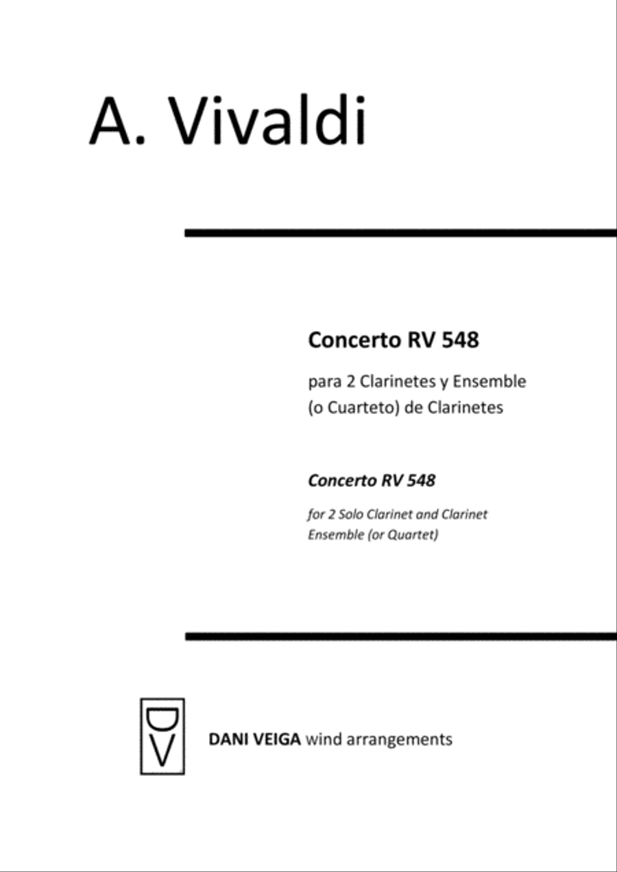 Vivaldi - Concerto RV 548 (2 Clarinets with Clarinet Choir) Clarinet Choir scores gallery preview page 1