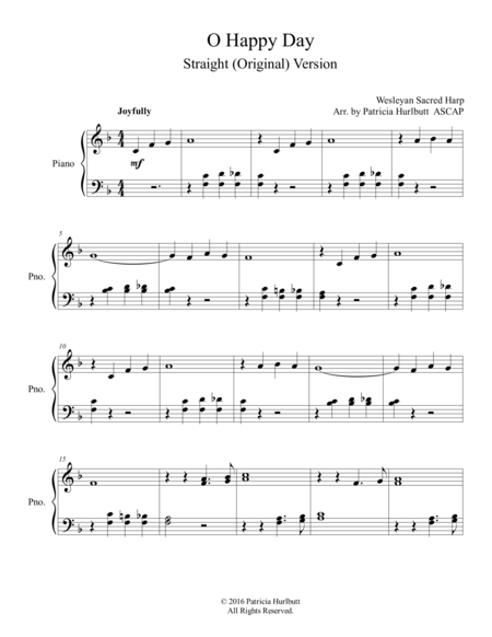 O Happy Day (Two Versions) by Patricia Hurlbutt Piano Solo - Digital Sheet Music
