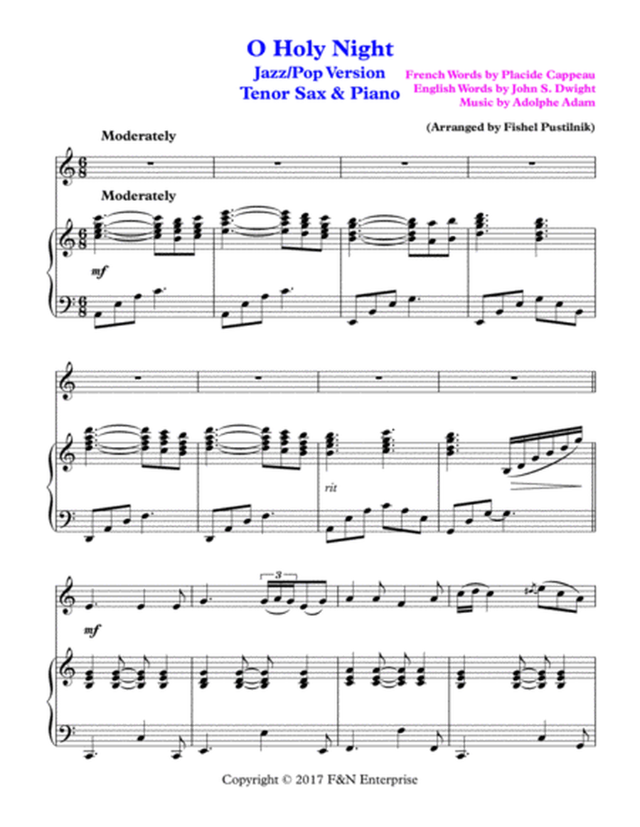 "O Holy Night" for Tenor Sax and Piano image number null