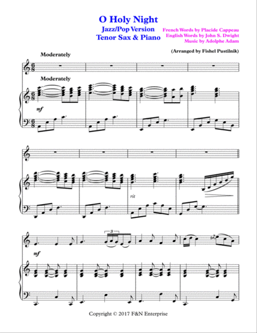 "O Holy Night" for Tenor Sax and Piano image number null