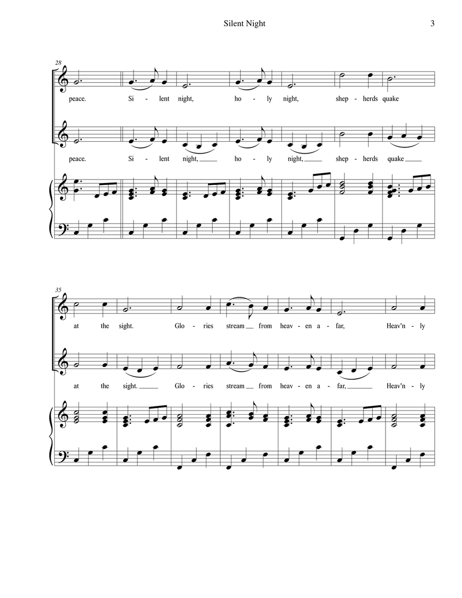 Silent Night - for 2-part choir with piano accompaniment SA scores gallery preview page 3